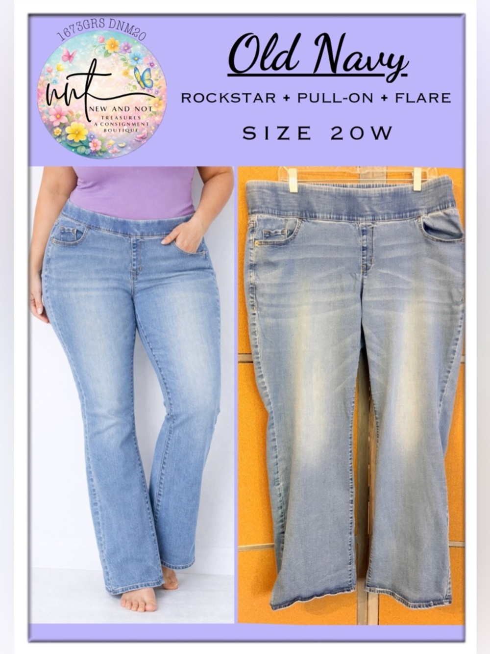 Old Navy Rockstar Pull-On Flare Jeans Light Wash Plus Size 20W Stretch Pockets